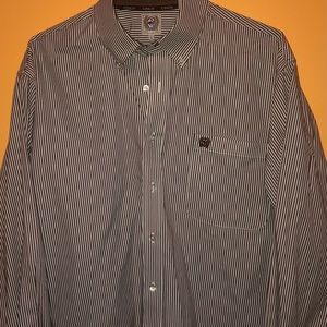 Cinch Button Up - Brown & White